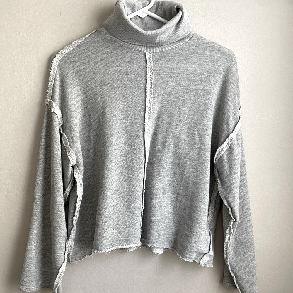 LPA Essex Turtleneck Sweater XS Heather Grey Raw Hem Revolve Minimalist XS
